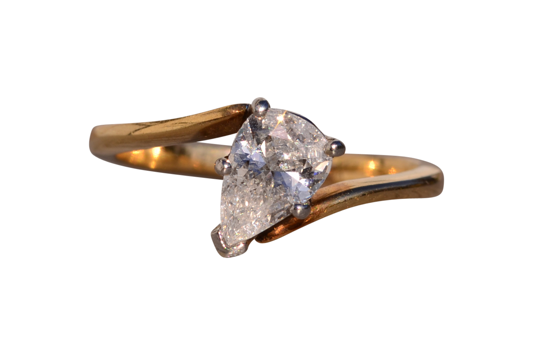 The 116th Avenue: Pear Shaped Bypass Style Engagement Ring in Yellow Gold