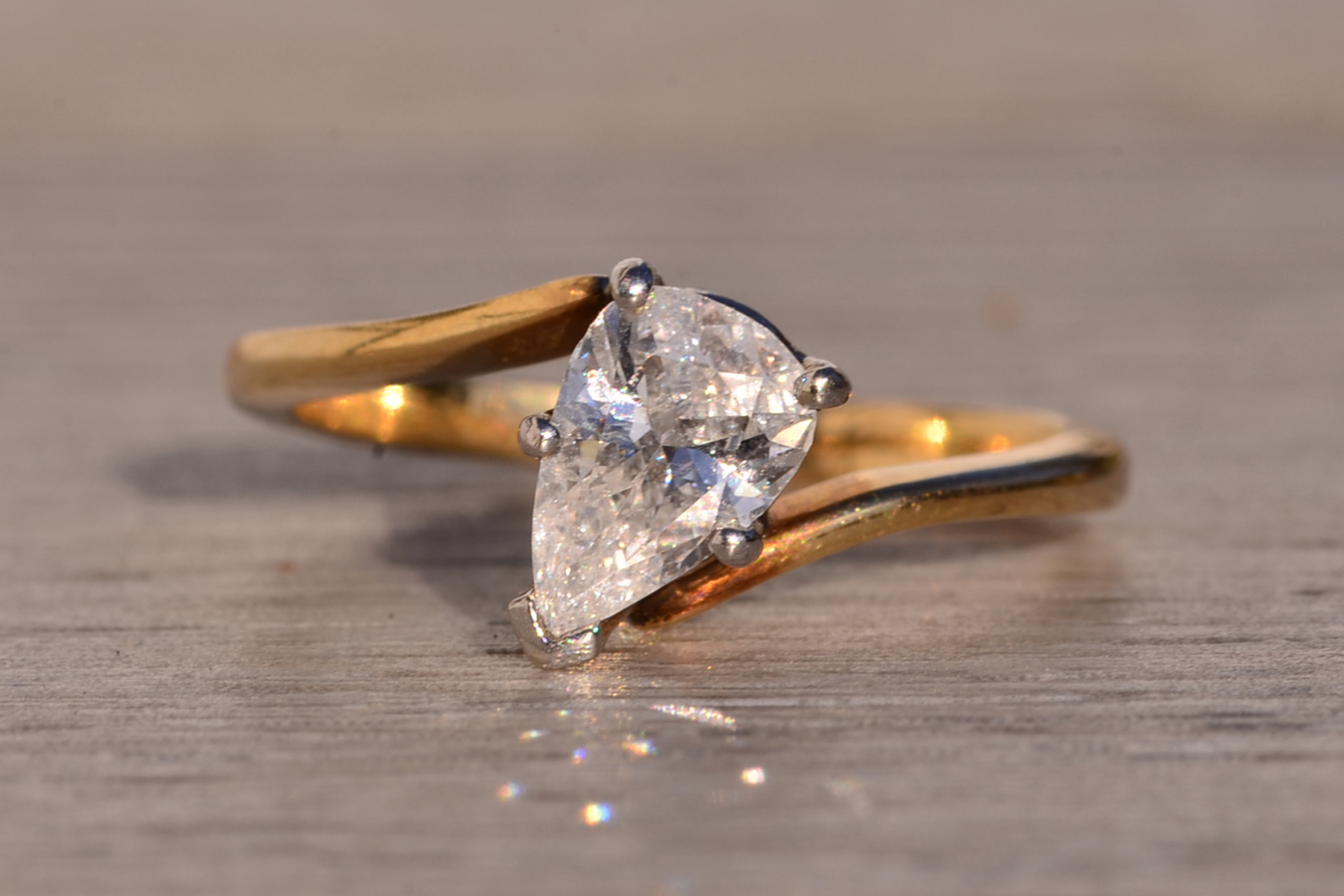 The 116th Avenue: Pear Shaped Bypass Style Engagement Ring in Yellow Gold - Image 7