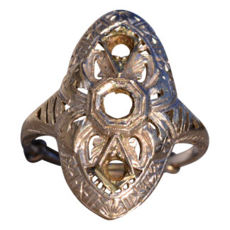 Antique White Gold Filigree Three Stone Ring