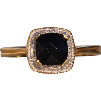 The 131st Avenue: Checkerboard Onyx and Natural Diamond Halo Ring in Yellow Gold