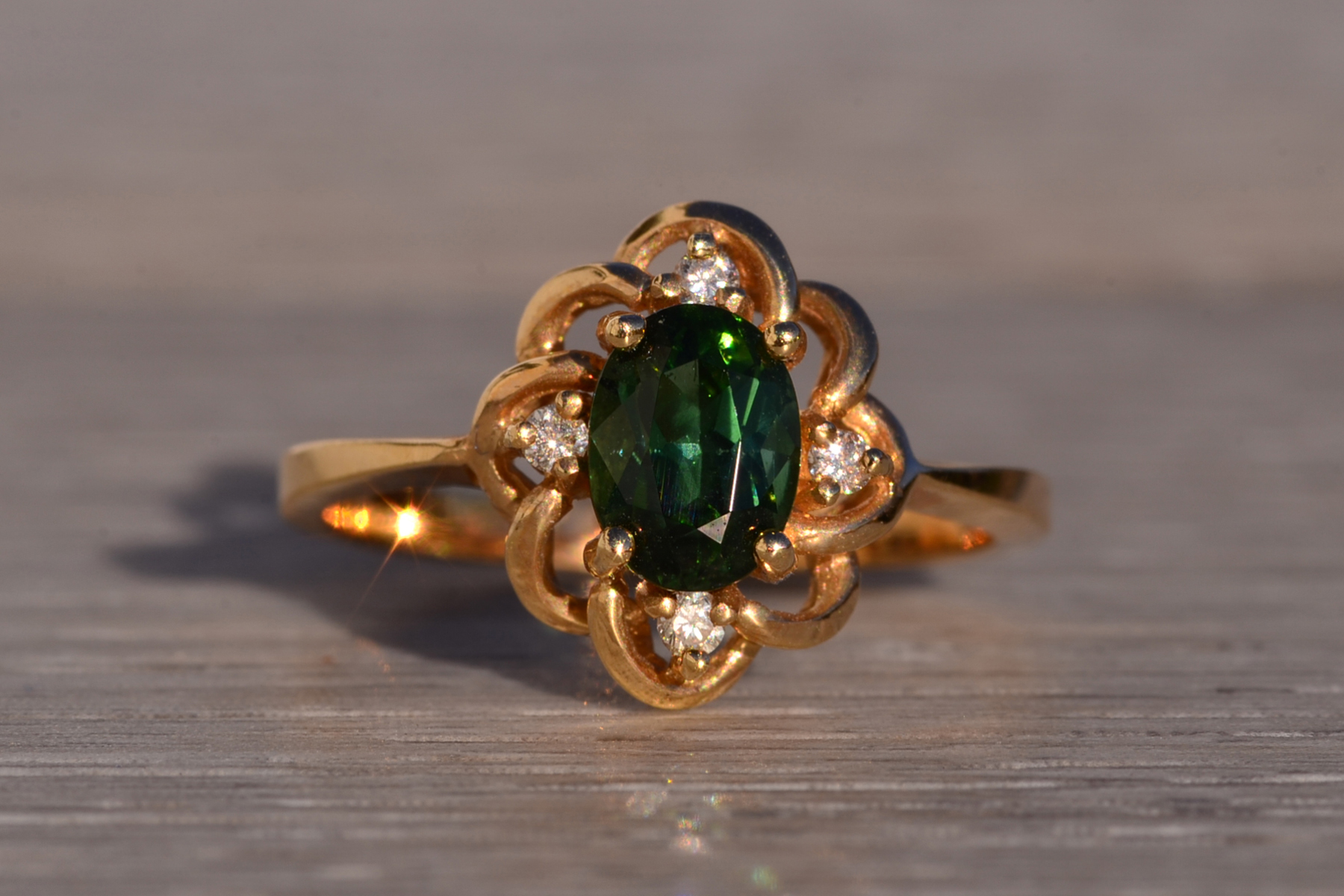 SOLD - The 118th Avenue: Tourmaline and Natural Diamond Ring in Yellow Gold - Image 2