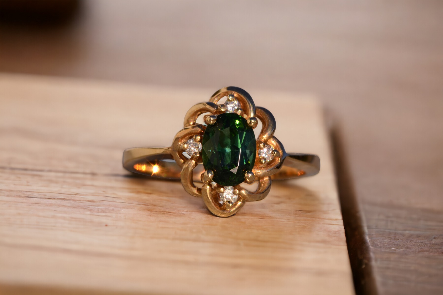 SOLD - The 118th Avenue: Tourmaline and Natural Diamond Ring in Yellow Gold - Image 11