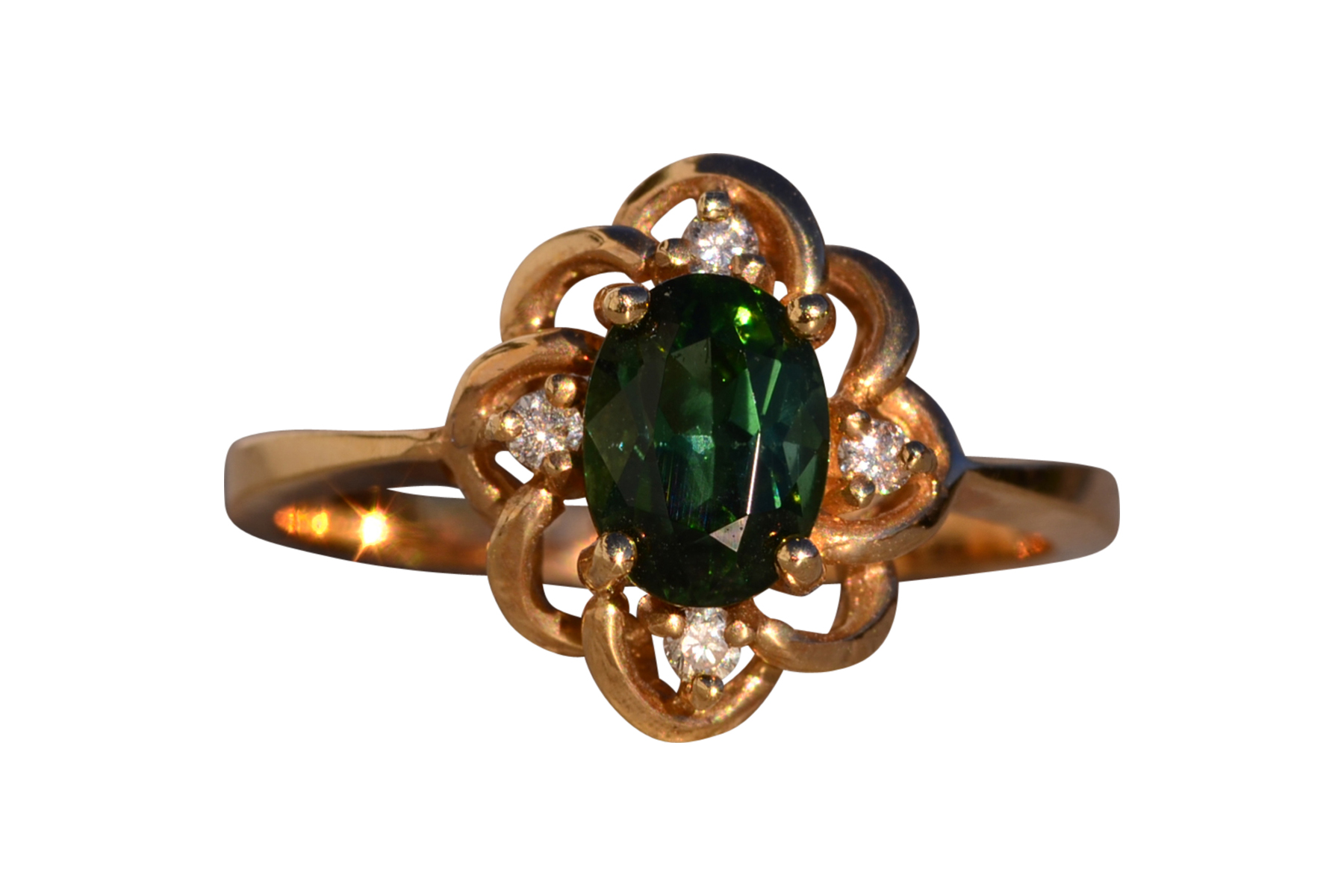 SOLD - The 118th Avenue: Tourmaline and Natural Diamond Ring in Yellow Gold