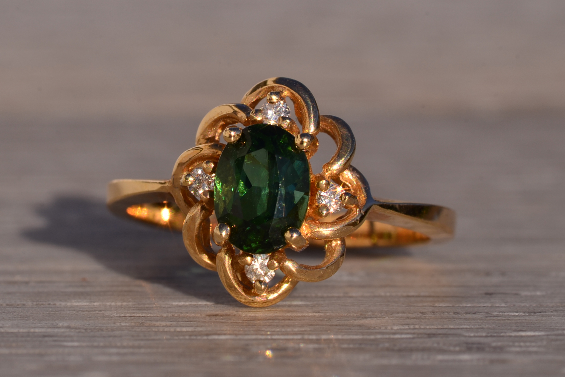 SOLD - The 118th Avenue: Tourmaline and Natural Diamond Ring in Yellow Gold - Image 3