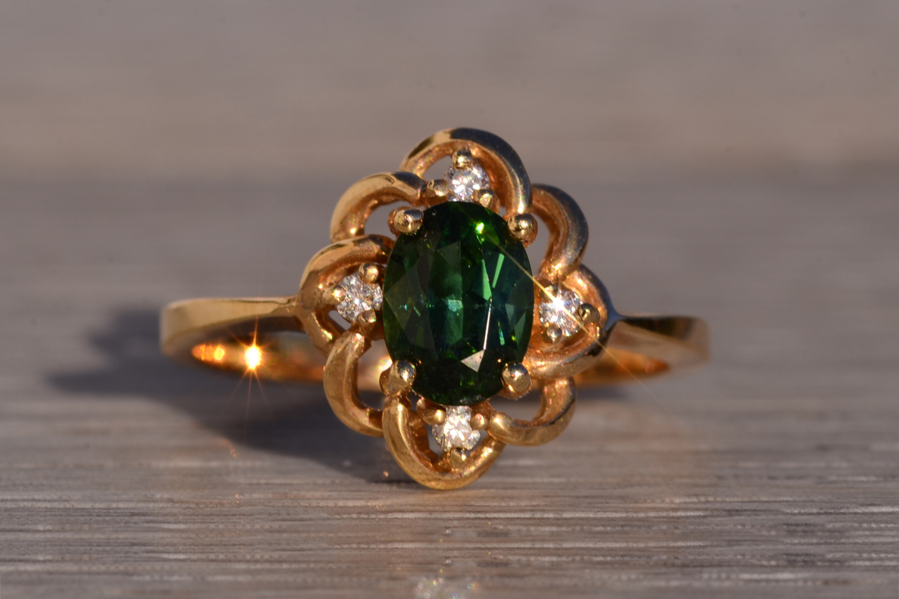 SOLD - The 118th Avenue: Tourmaline and Natural Diamond Ring in Yellow Gold - Image 7
