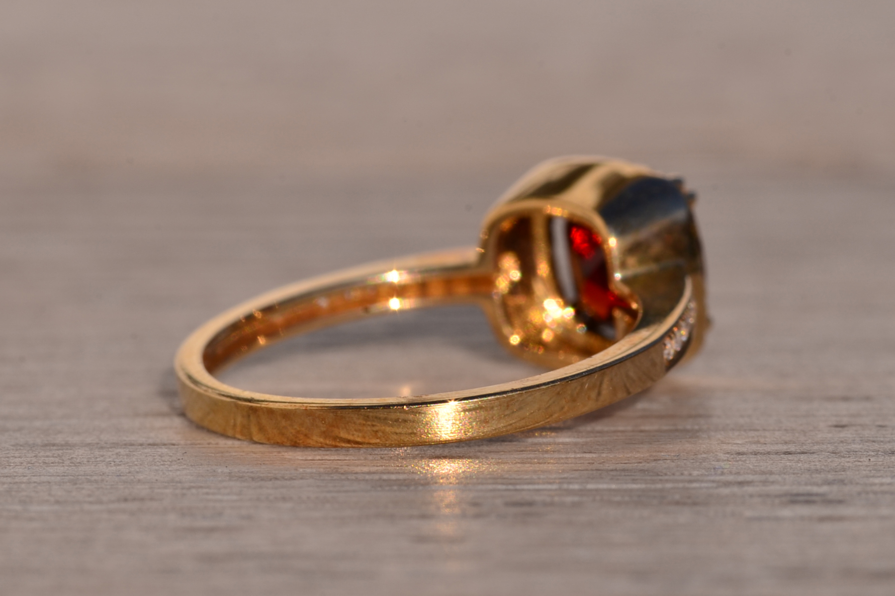 The 119th Avenue: Cushion Shaped Garnet and Natural Diamond Halo Ring in Yellow Gold - Image 5