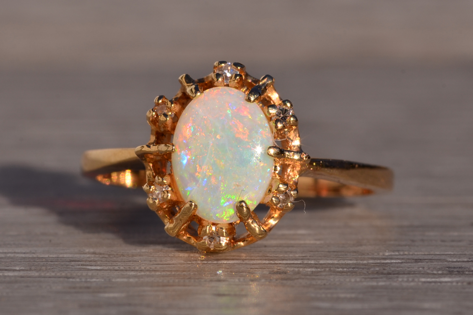 The 124th Avenue: Australian Opal and Natural Diamond Ring in Yellow Gold - Image 2