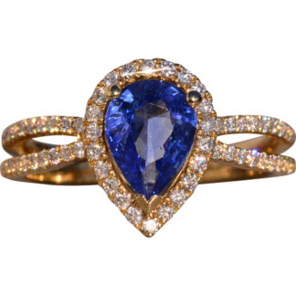 The 126th Avenue: Pear Shaped Tanzanite and Natural Diamond Ring in Yellow Gold