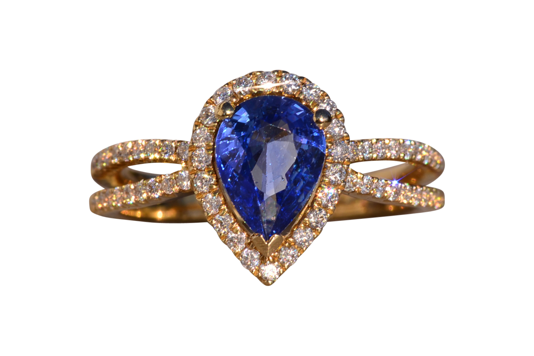 The 126th Avenue: Pear Shaped Tanzanite and Natural Diamond Ring in Yellow Gold