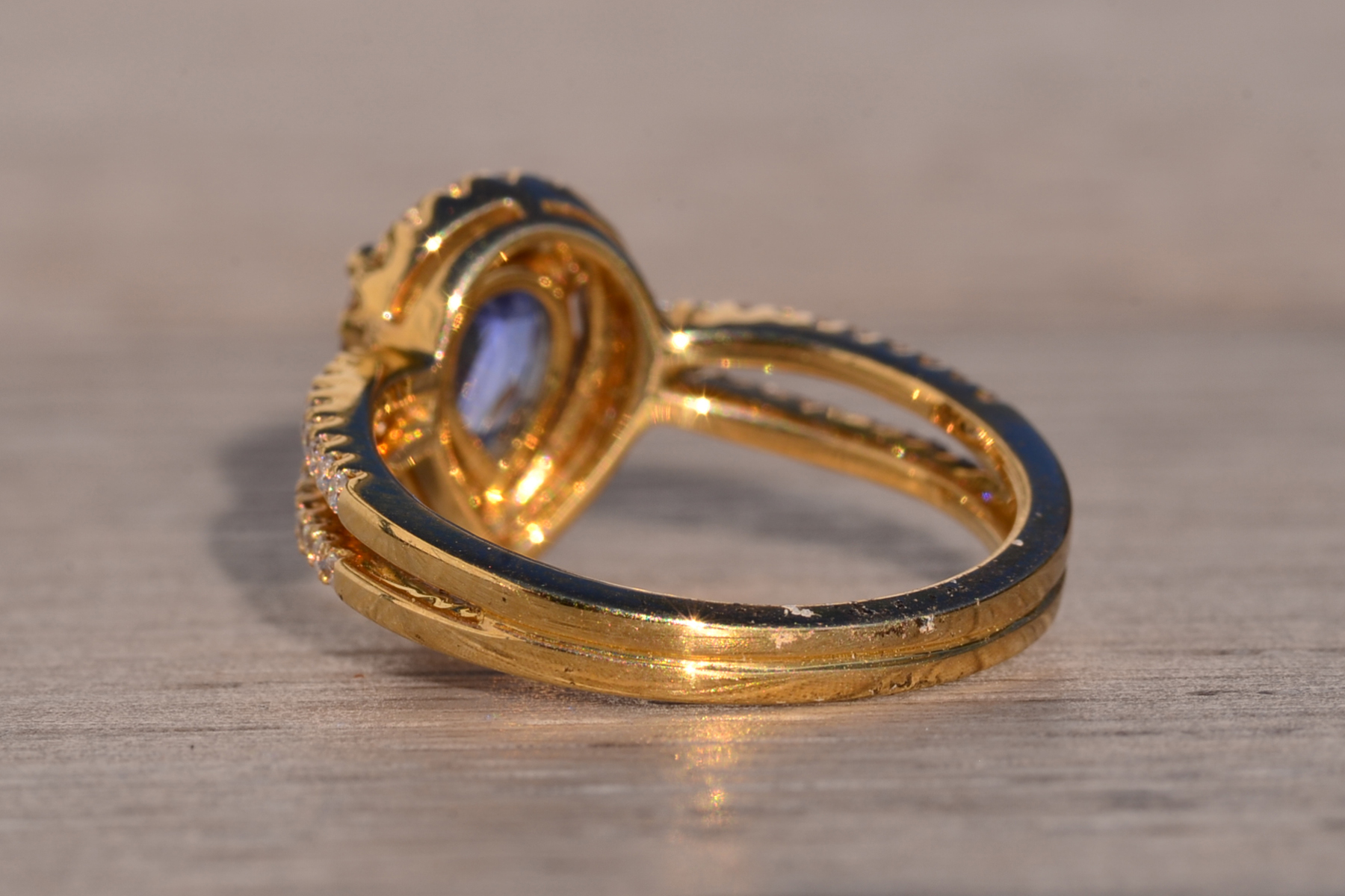 The 126th Avenue: Pear Shaped Tanzanite and Natural Diamond Ring in Yellow Gold - Image 4