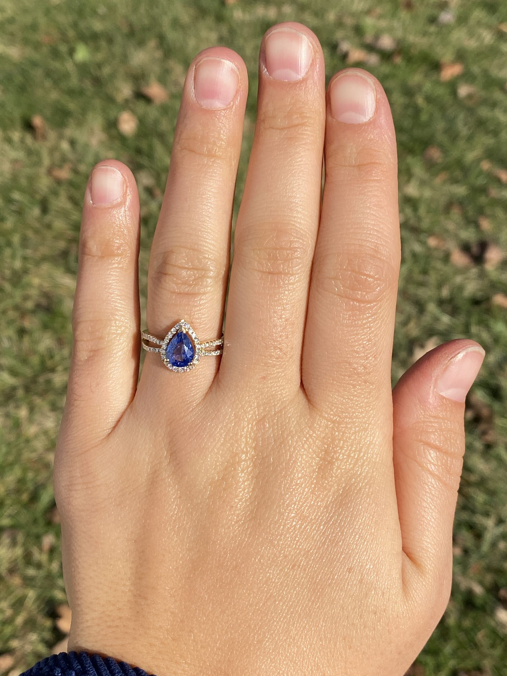 The 126th Avenue: Pear Shaped Tanzanite and Natural Diamond Ring in Yellow Gold - Image 8