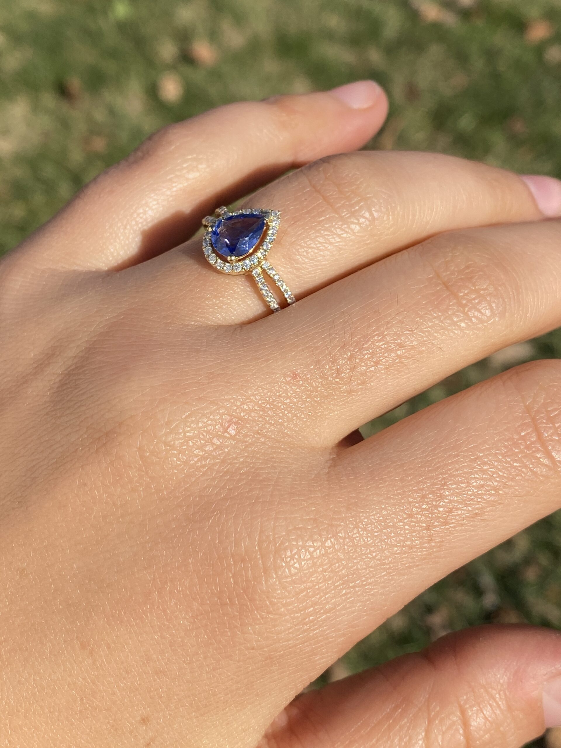 The 126th Avenue: Pear Shaped Tanzanite and Natural Diamond Ring in Yellow Gold - Image 10