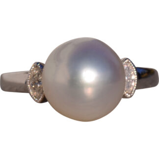 The 115th Avenue: Akoya Pearl and Natural Diamond Ring in White Gold