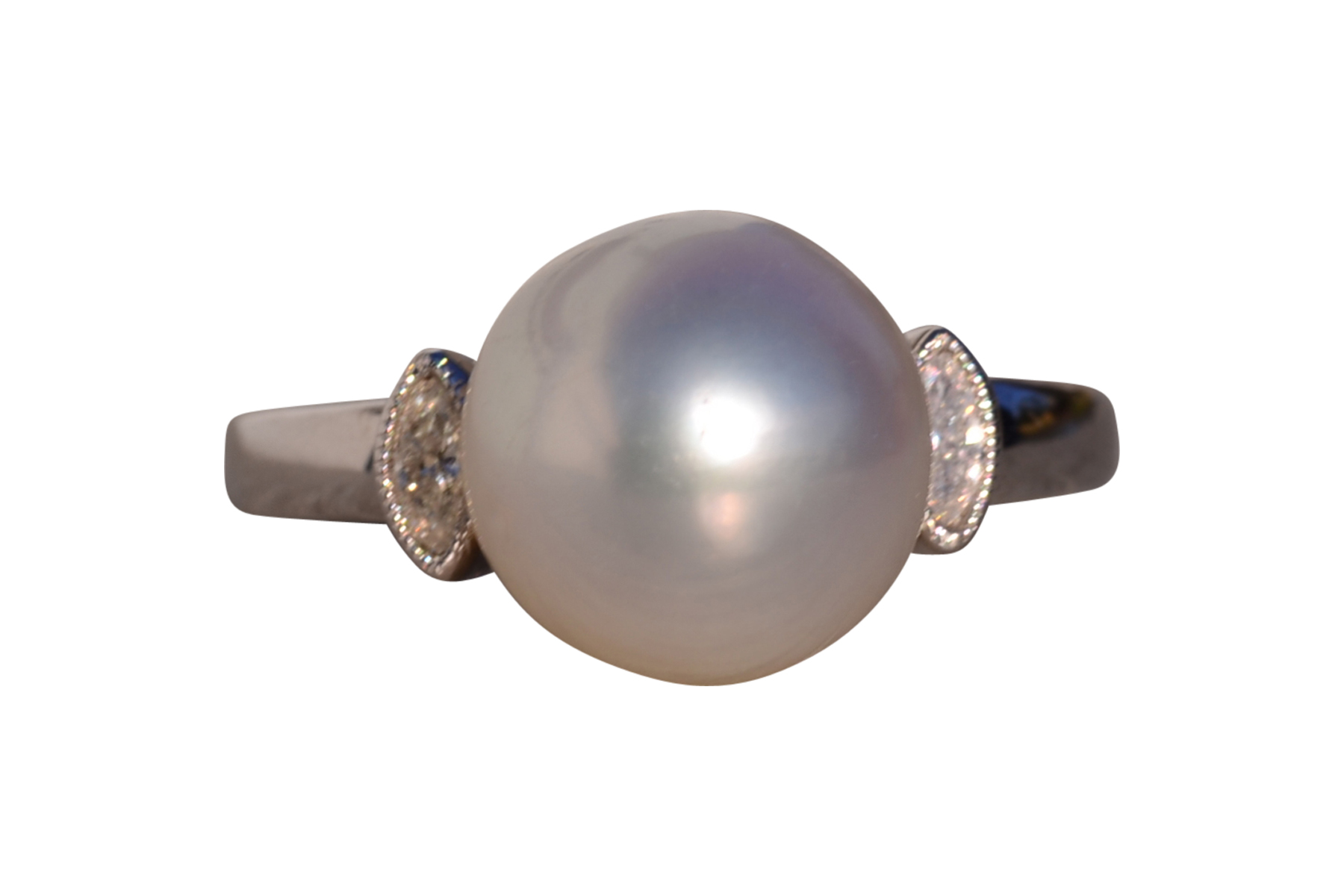 The 115th Avenue: Akoya Pearl and Natural Diamond Ring in White Gold