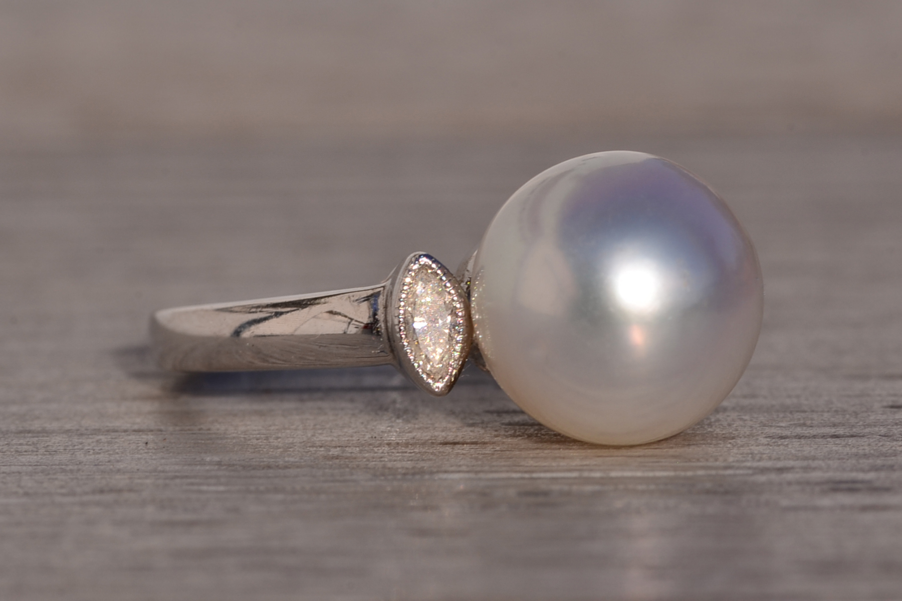 The 115th Avenue: Akoya Pearl and Natural Diamond Ring in White Gold - Image 6