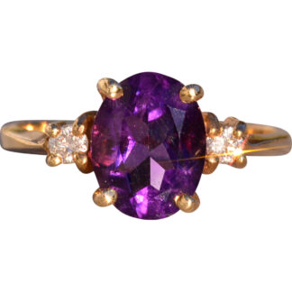 The 130th Avenue: Amethyst and Natural Diamond Three Stone Ring