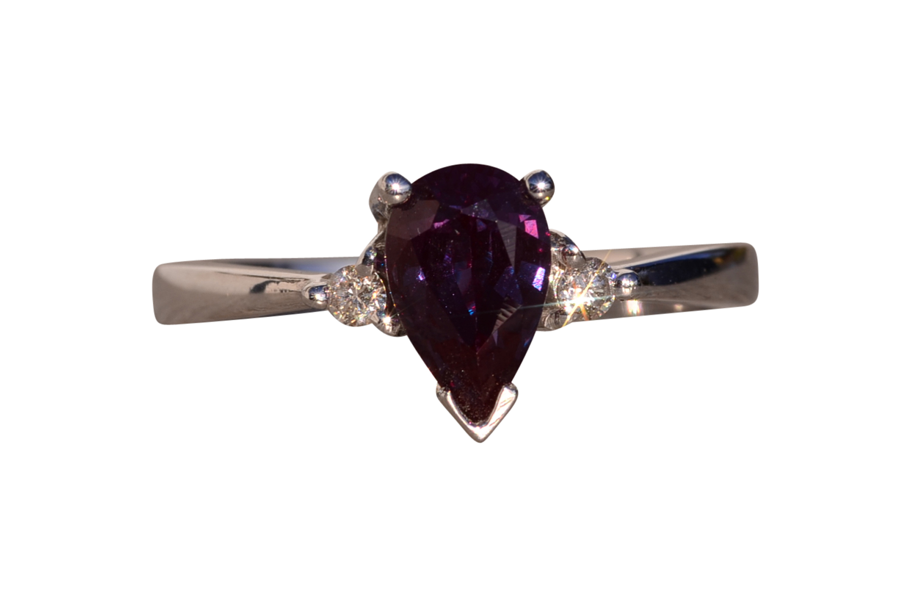 The 133rd Avenue: Pear Shaped Lab Alexandrite and Natural Diamond Ring in White Gold
