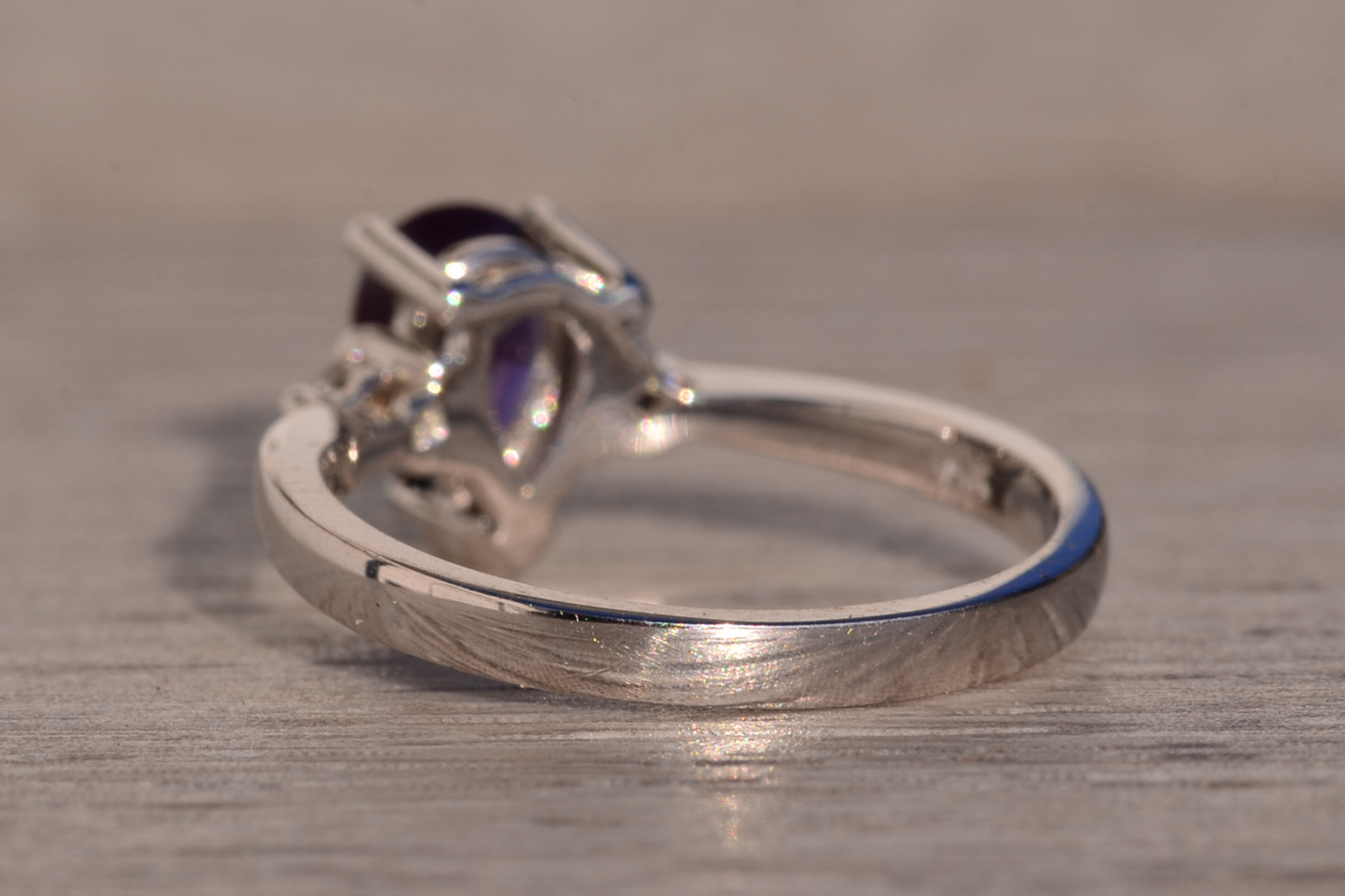 The 133rd Avenue: Pear Shaped Lab Alexandrite and Natural Diamond Ring in White Gold - Image 4