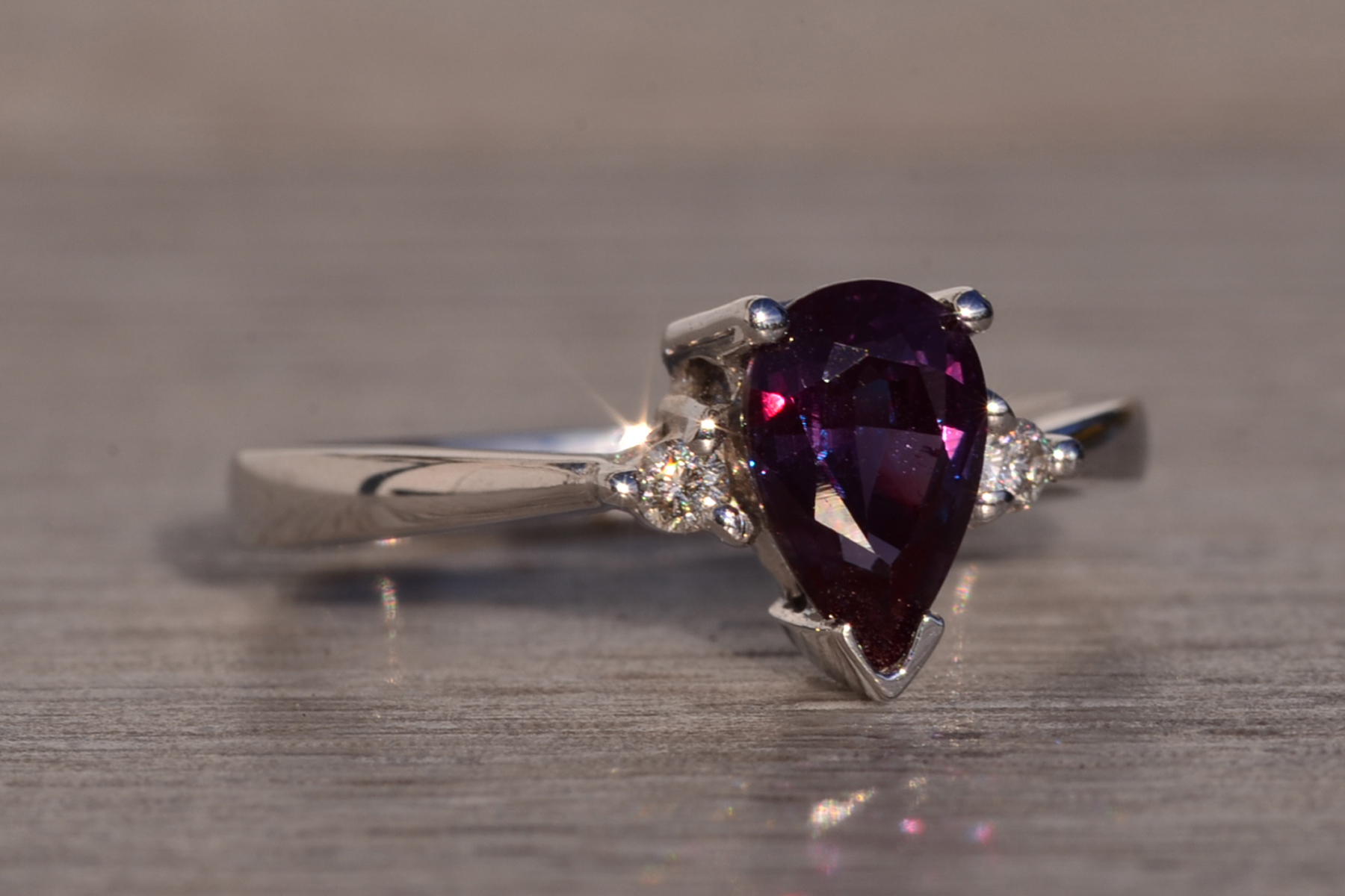 The 133rd Avenue: Pear Shaped Lab Alexandrite and Natural Diamond Ring in White Gold - Image 6