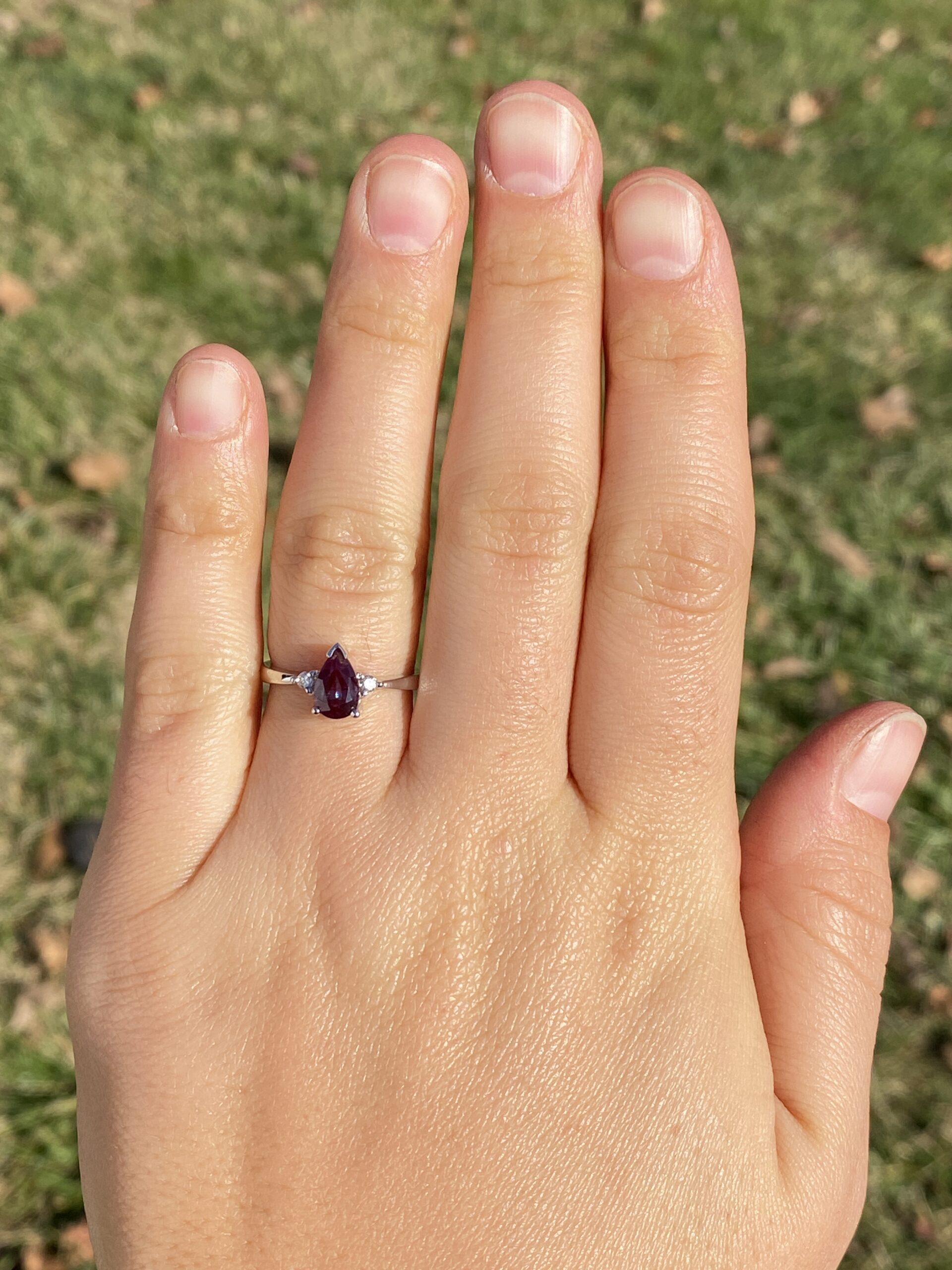 The 133rd Avenue: Pear Shaped Lab Alexandrite and Natural Diamond Ring in White Gold - Image 8