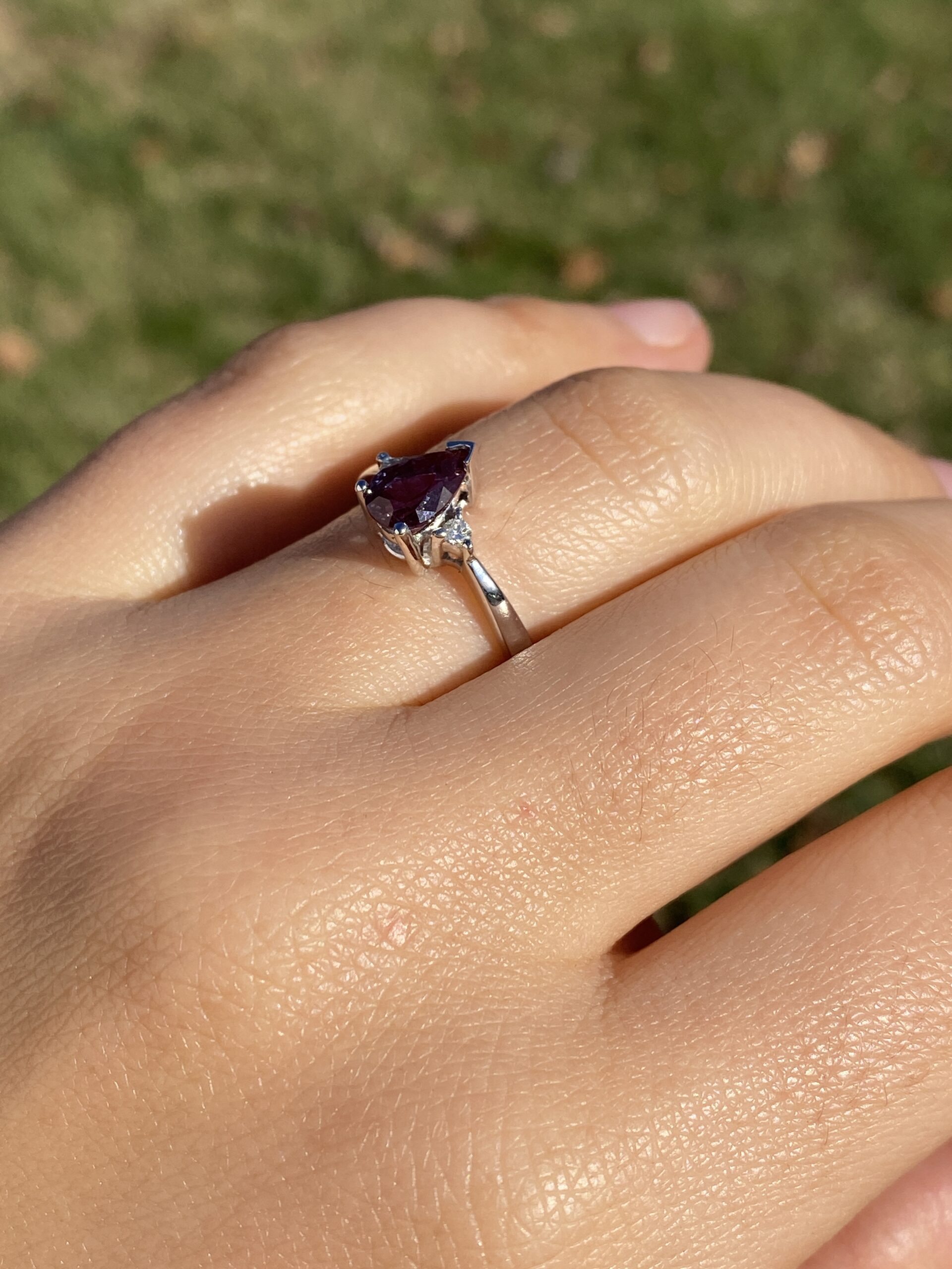The 133rd Avenue: Pear Shaped Lab Alexandrite and Natural Diamond Ring in White Gold - Image 10