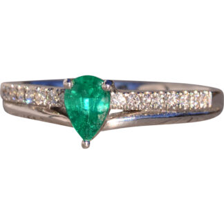 The 175th Avenue: Pear Shaped Natural Emerald and Diamond Ring in White Gold