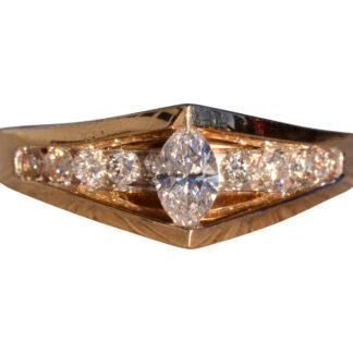 SOLD - The 176th Avenue: Vintage Engagement Ring set with Marquise Brilliant Cut Natural Diamond and Natural Diamonds
