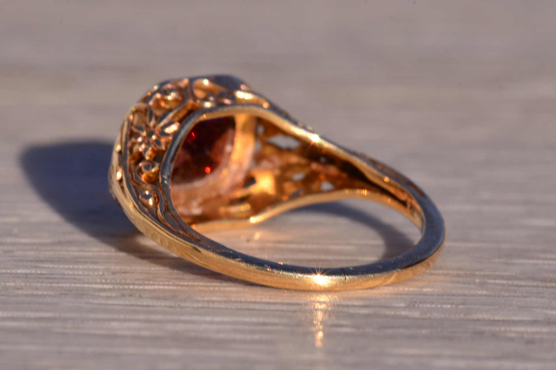 SOLD - The 177th Avenue: Antique Filigree Garnet Ring in Yellow Gold - Image 4