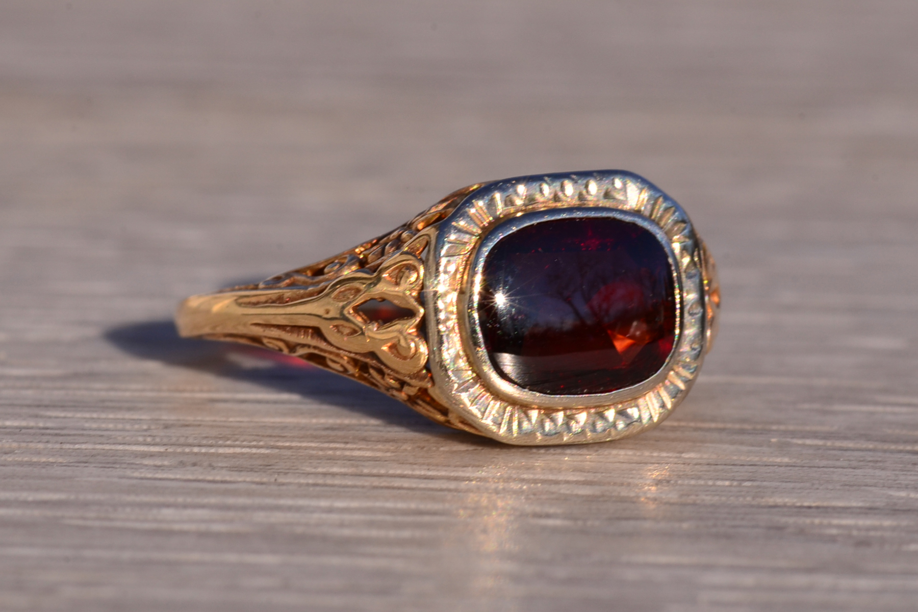 SOLD - The 177th Avenue: Antique Filigree Garnet Ring in Yellow Gold - Image 6