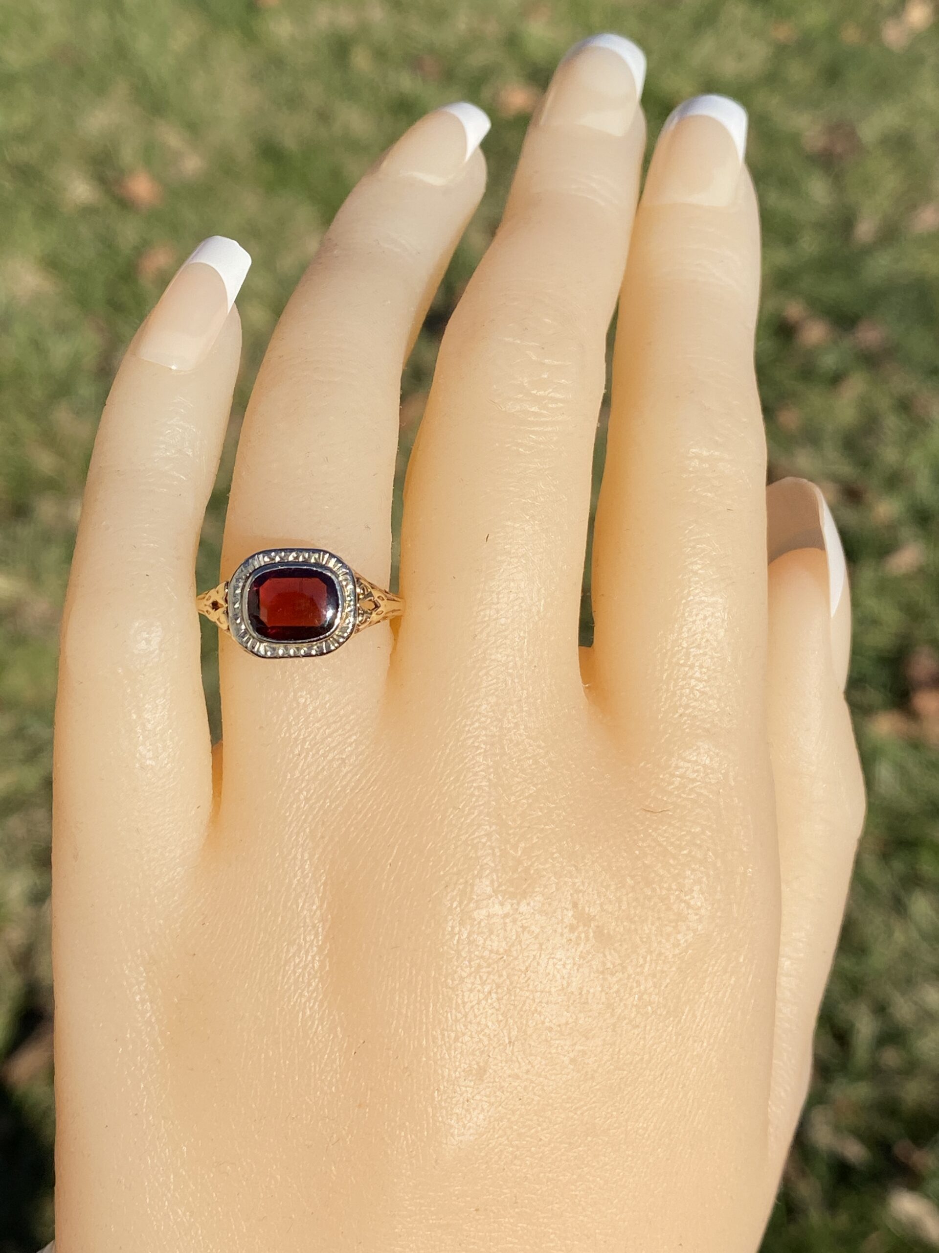 SOLD - The 177th Avenue: Antique Filigree Garnet Ring in Yellow Gold - Image 8