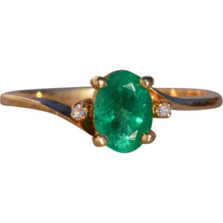 The 178th Avenue: Oval Natural Emerald and Diamond Bypass Ring in Yellow Gold