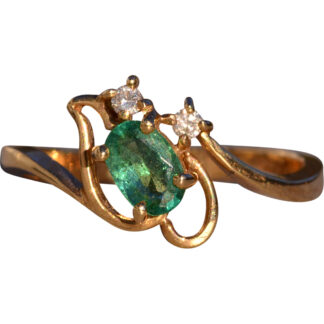 SOLD - The 180th Avenue:  Vintage Emerald and Diamond Ring in Yellow Gold