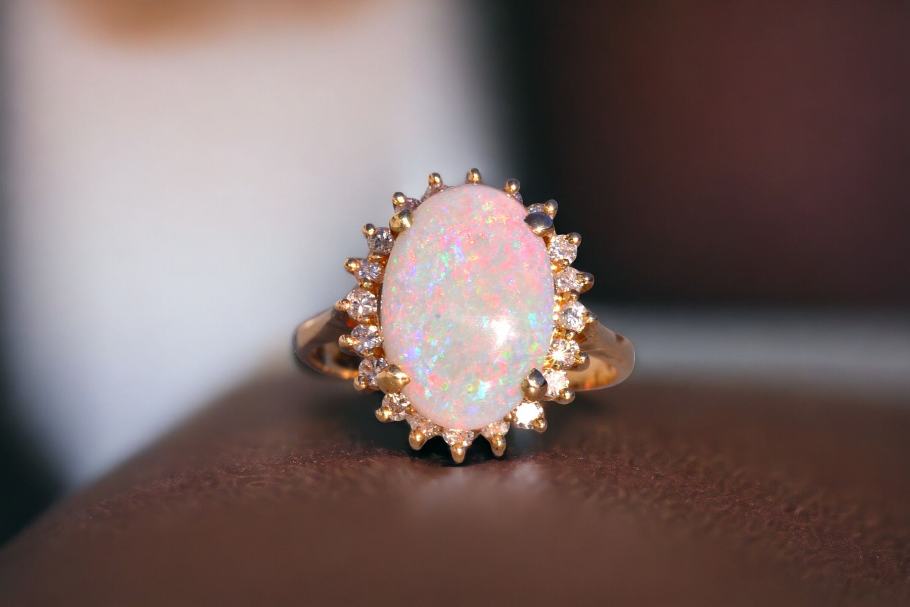 SOLD - The 181st Avenue: Vintage Australian Opal and Natural Diamond Halo Ring in Yellow Gold - Image 11