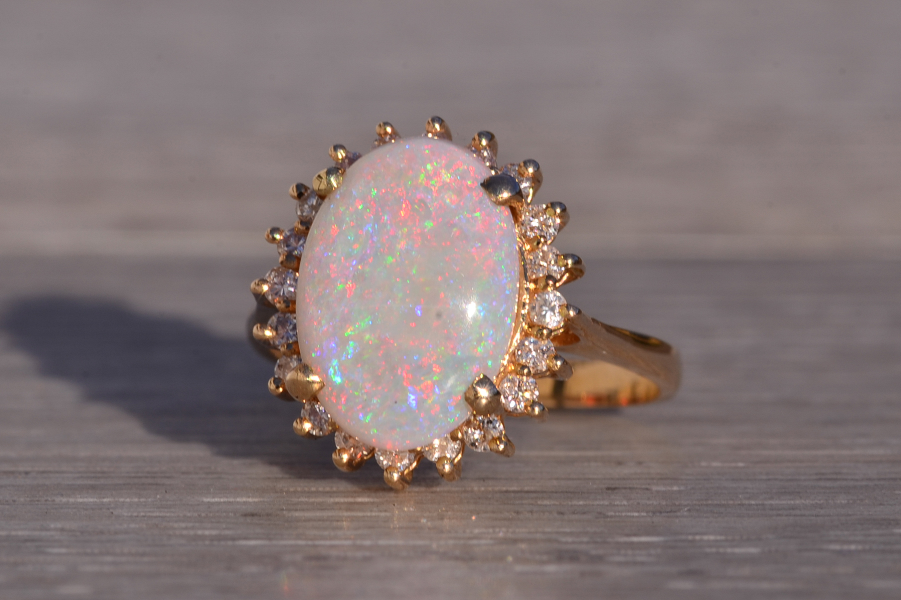 SOLD - The 181st Avenue: Vintage Australian Opal and Natural Diamond Halo Ring in Yellow Gold - Image 3