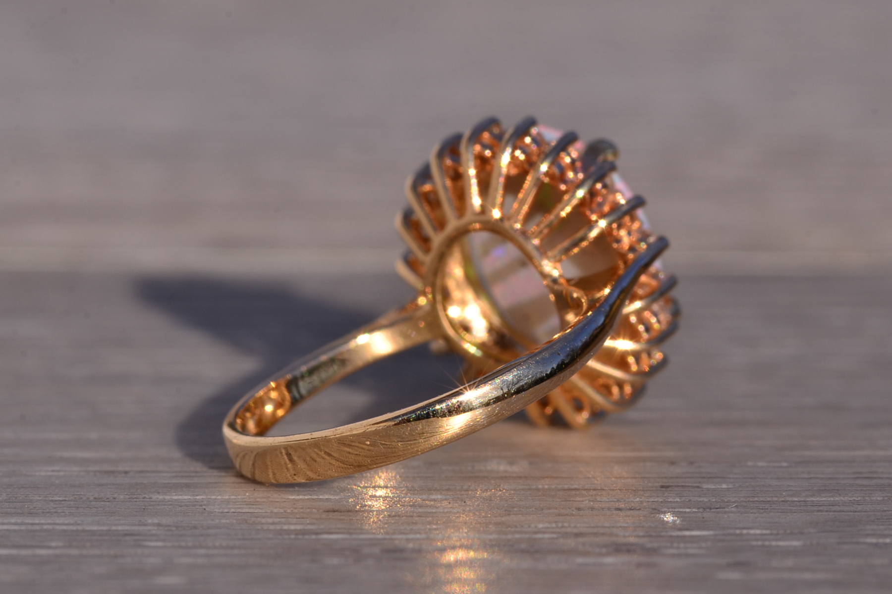 SOLD - The 181st Avenue: Vintage Australian Opal and Natural Diamond Halo Ring in Yellow Gold - Image 5