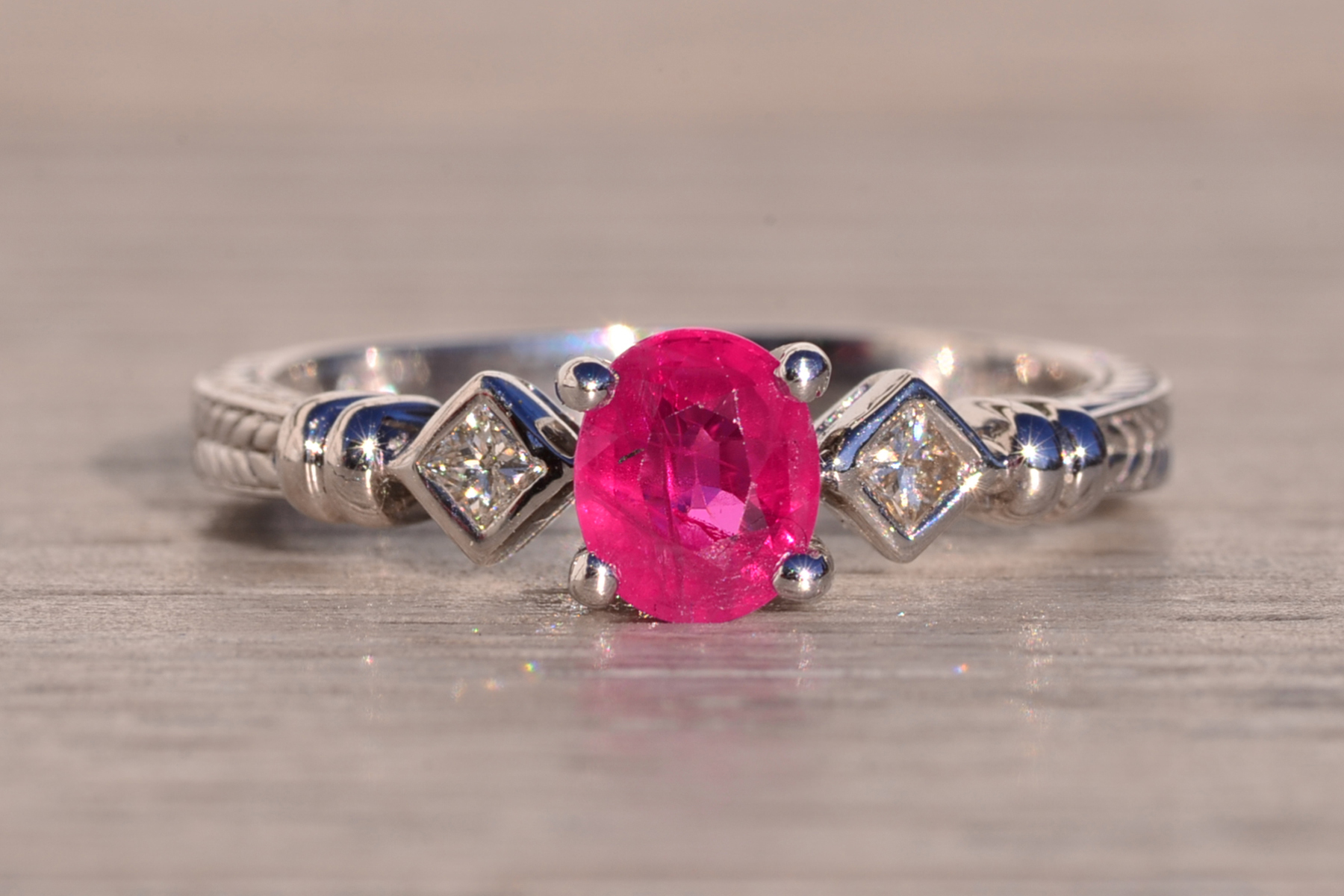The 183rd Street: Oval Natural Ruby and Natural Diamond Ring in White Gold - Image 2
