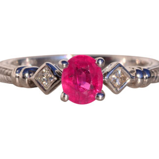 The 183rd Street: Oval Natural Ruby and Natural Diamond Ring in White Gold