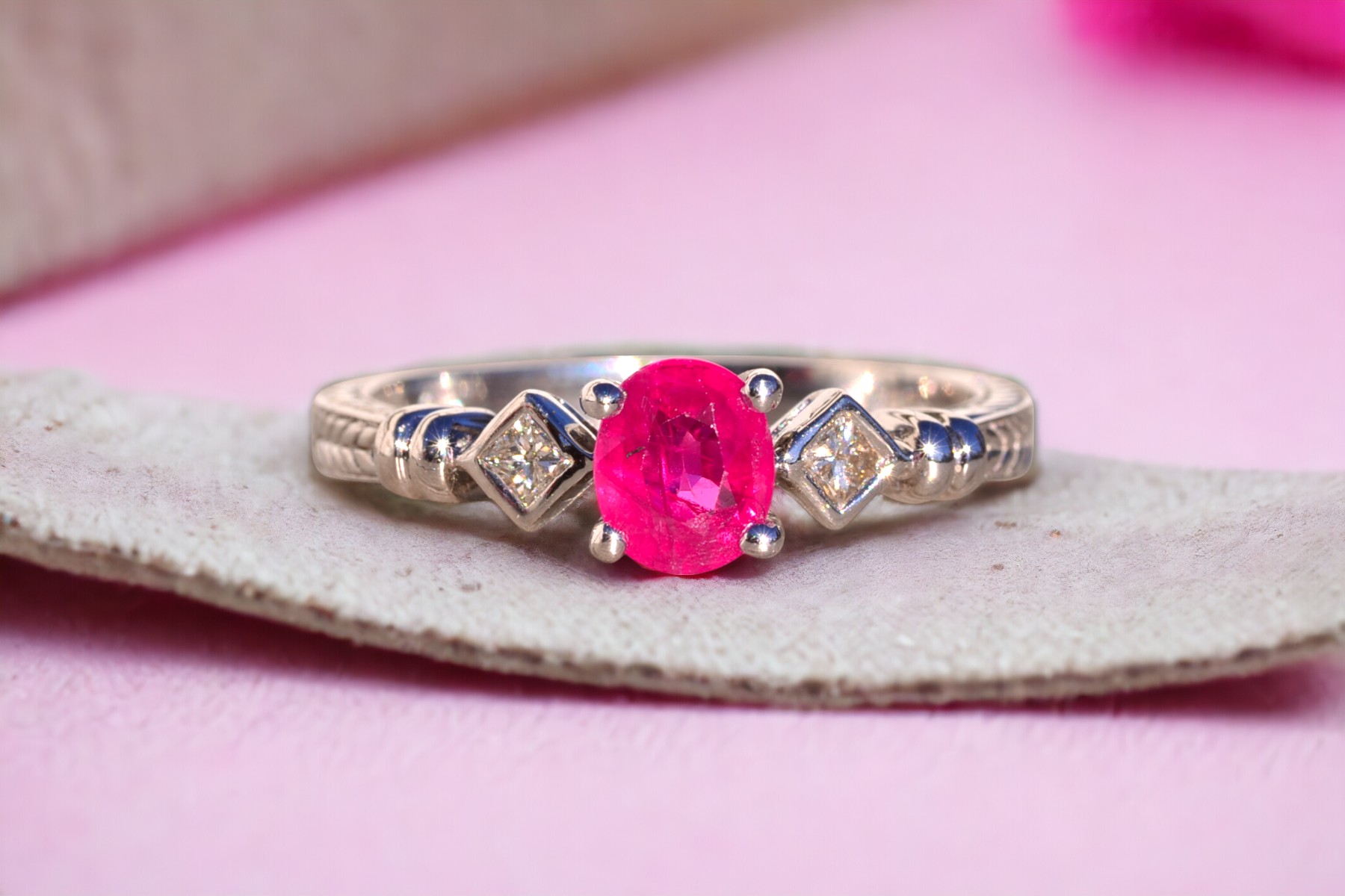 The 183rd Street: Oval Natural Ruby and Natural Diamond Ring in White Gold - Image 11