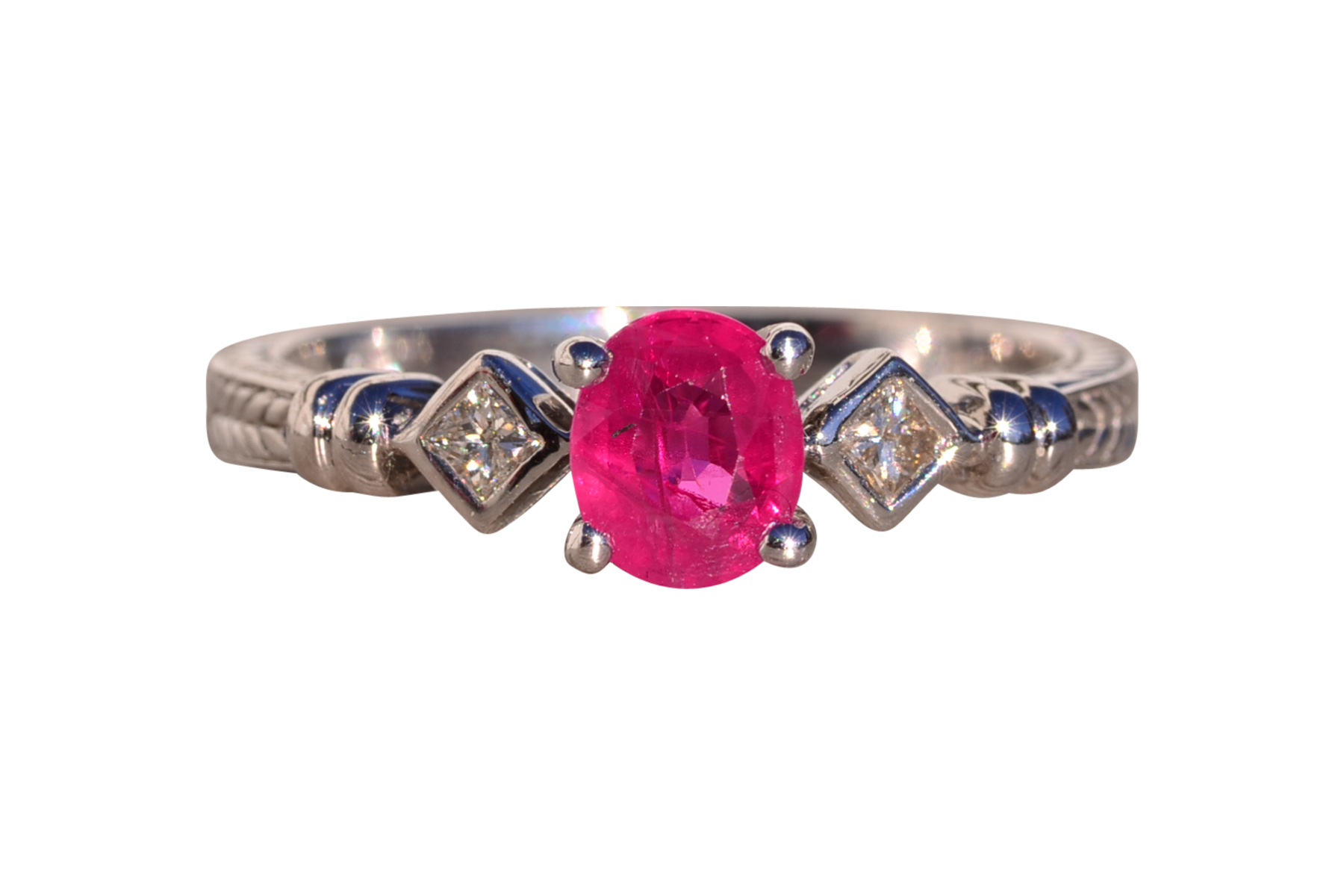 The 183rd Street: Oval Natural Ruby and Natural Diamond Ring in White Gold