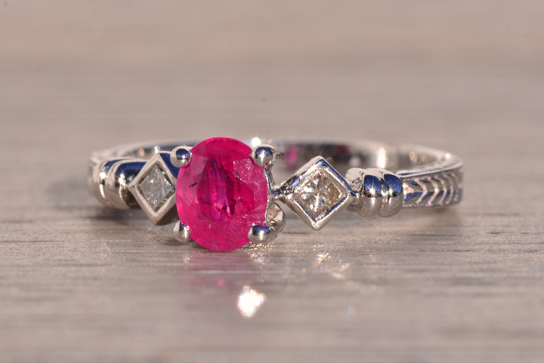 The 183rd Street: Oval Natural Ruby and Natural Diamond Ring in White Gold - Image 3