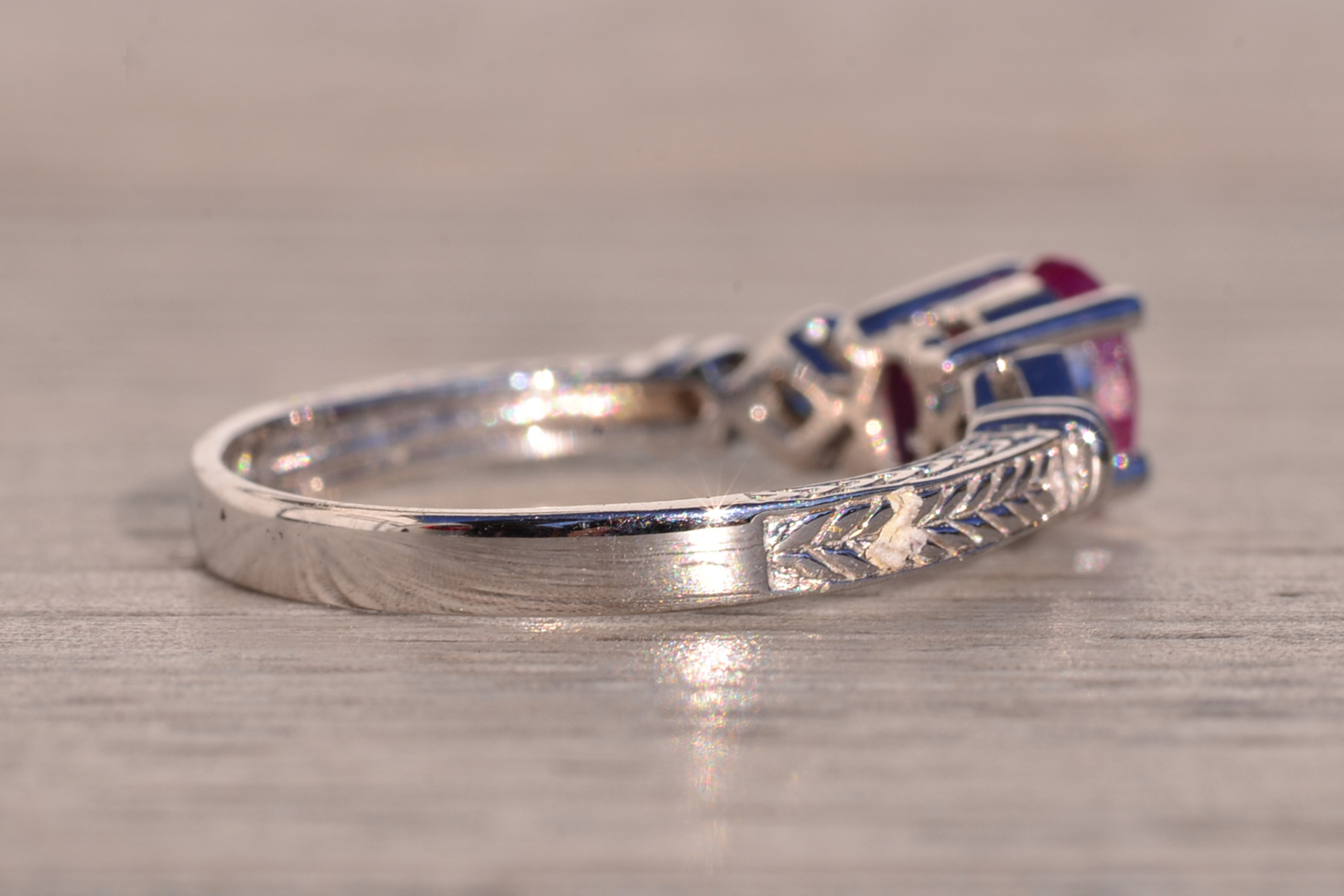The 183rd Street: Oval Natural Ruby and Natural Diamond Ring in White Gold - Image 5