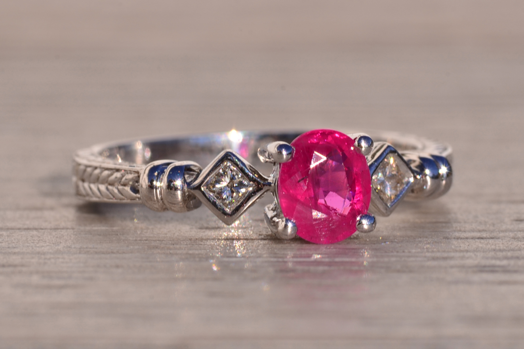 The 183rd Street: Oval Natural Ruby and Natural Diamond Ring in White Gold - Image 6