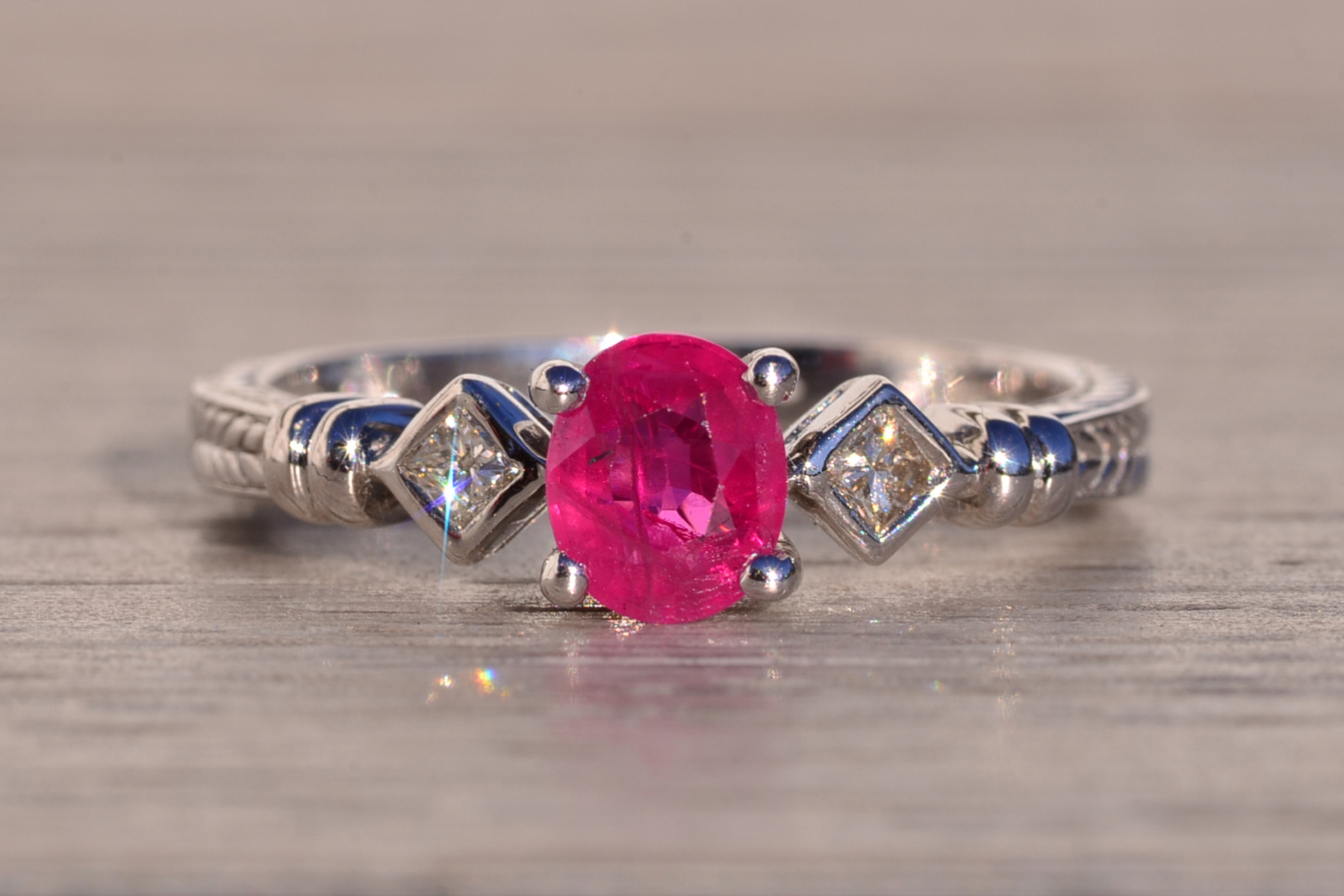 The 183rd Street: Oval Natural Ruby and Natural Diamond Ring in White Gold - Image 7
