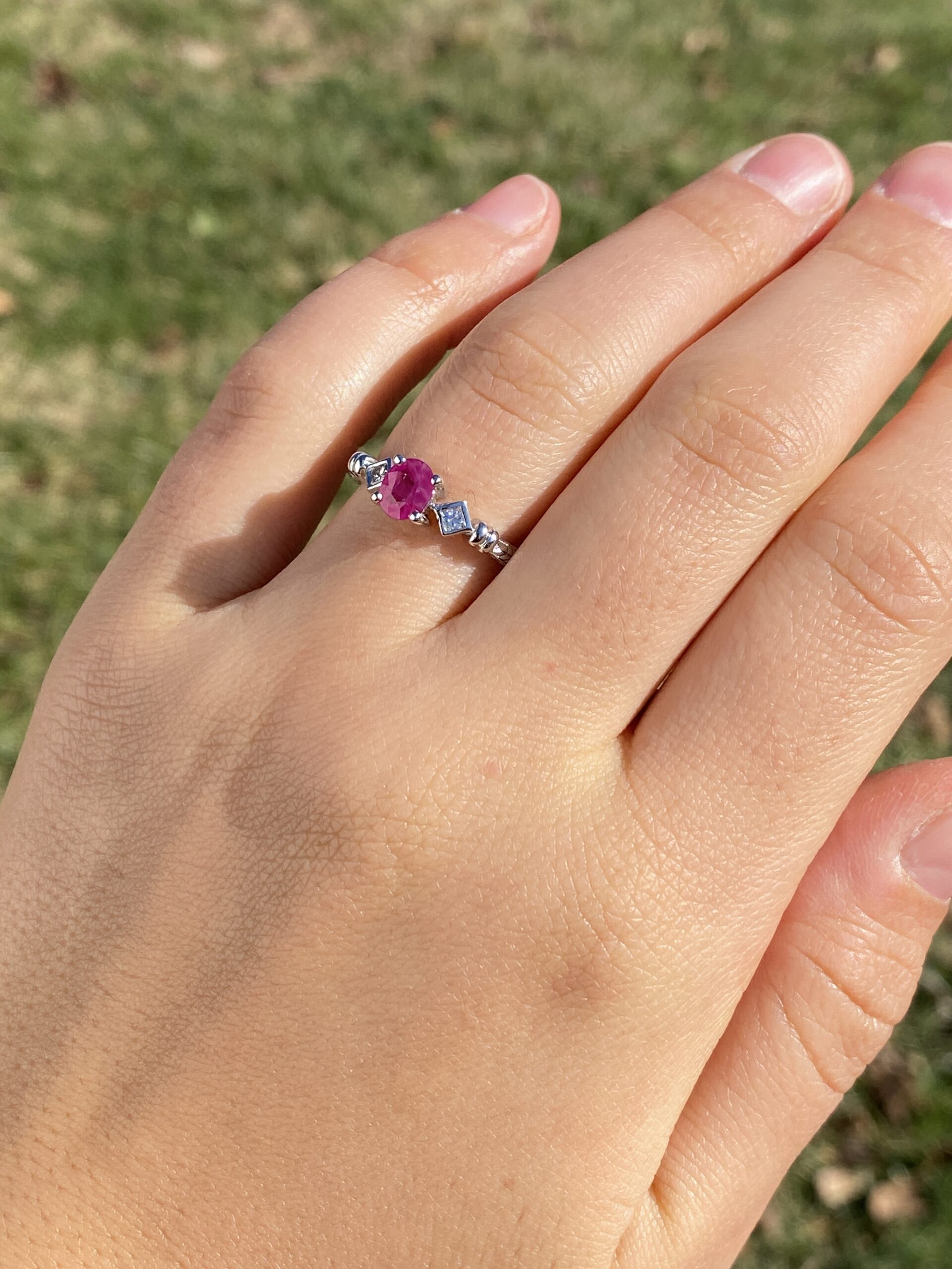 The 183rd Street: Oval Natural Ruby and Natural Diamond Ring in White Gold - Image 9