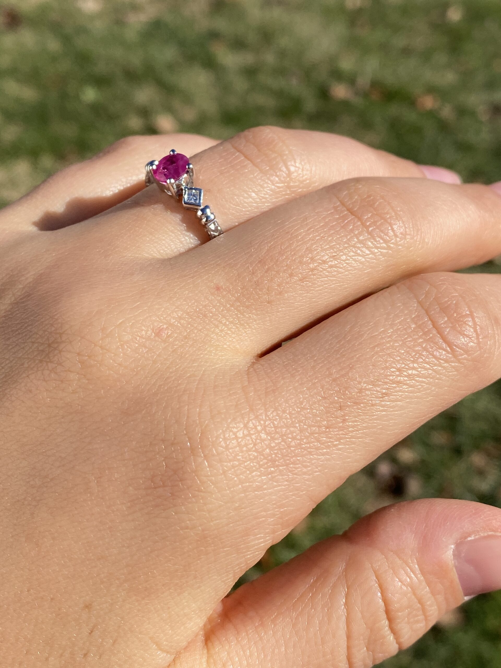 The 183rd Street: Oval Natural Ruby and Natural Diamond Ring in White Gold - Image 10