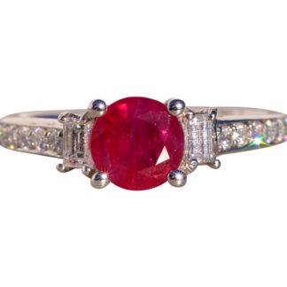 The 189th Avenue: Round Brilliant Cut Natural Ruby and Diamond Engagement Ring in White Gold