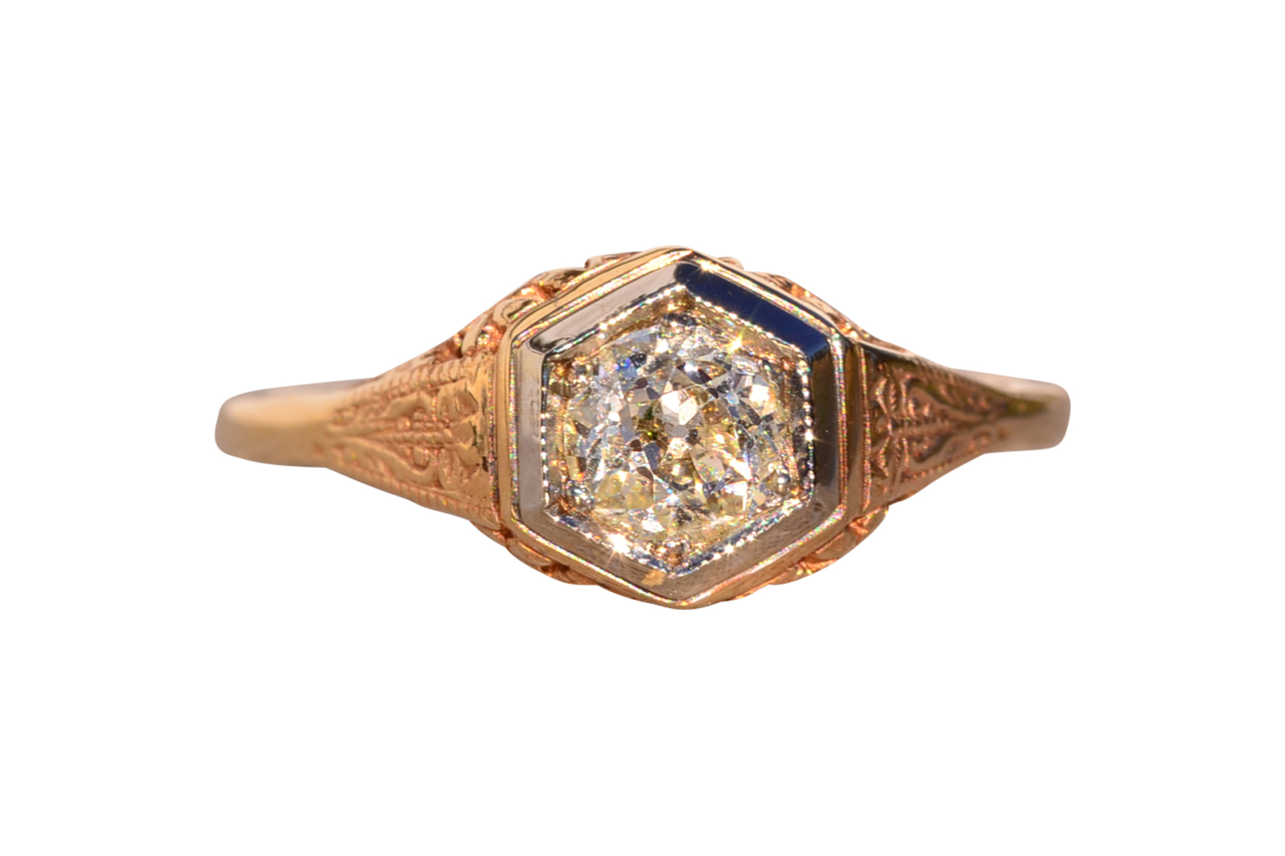 SOLD - The 192nd Avenue: Antique Filigree Ring in Yellow Gold with Natural Diamond