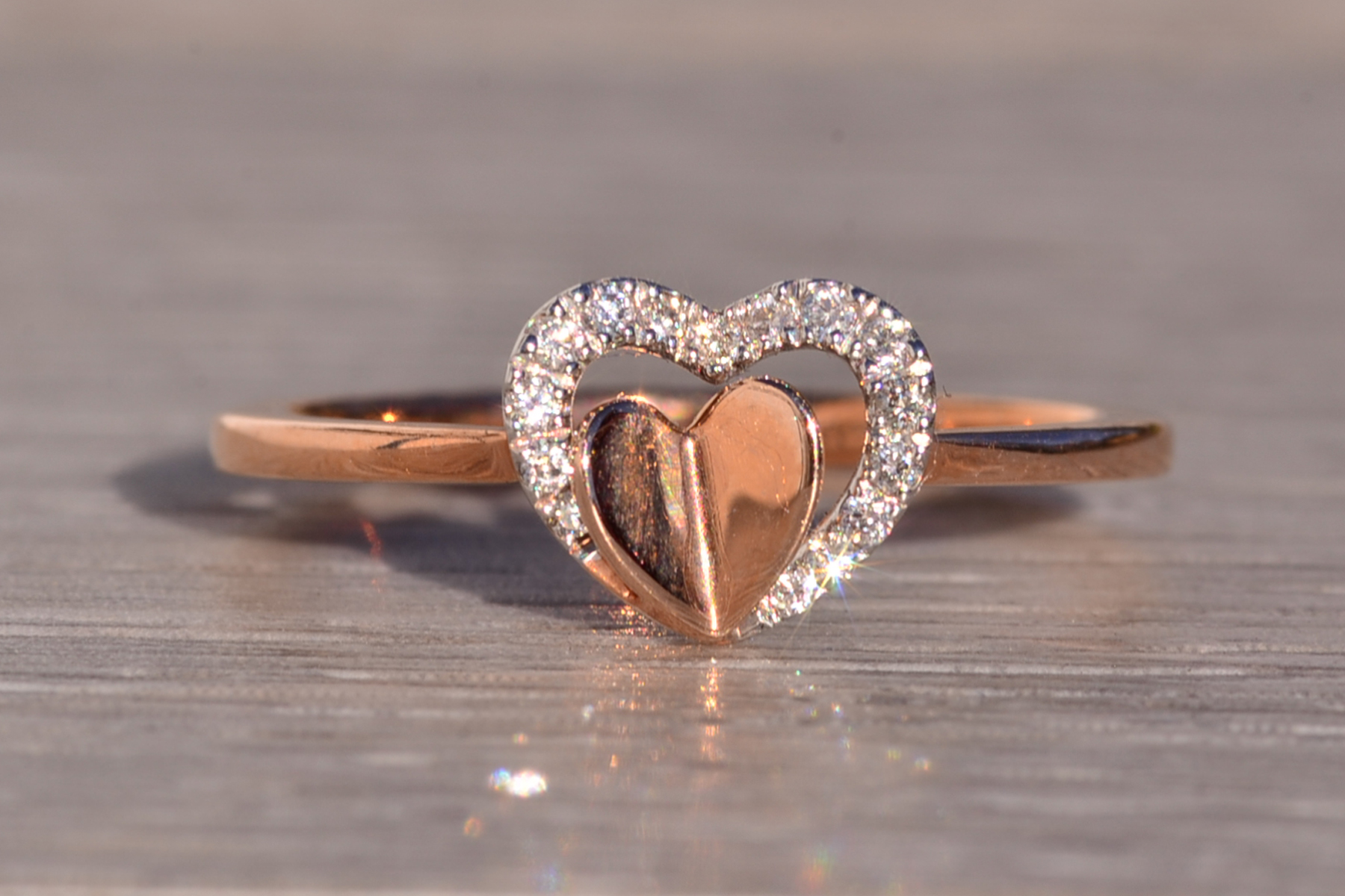 The 194th Avenue: Gabriel and Co Double Heart and Diamond Ring in Rose Gold - Image 2