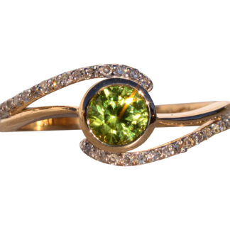 SOLD - The 195th Avenue: Modern Peridot and Diamond Bypass Ring in Yellow Gold