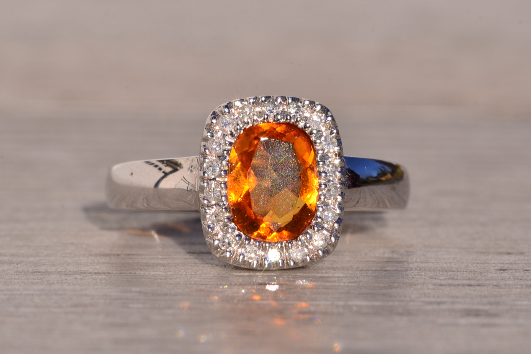 The 196th Avenue: Elongated Cushion Cut Citrine and Natural Diamond Halo Ring in White Gold - Image 2